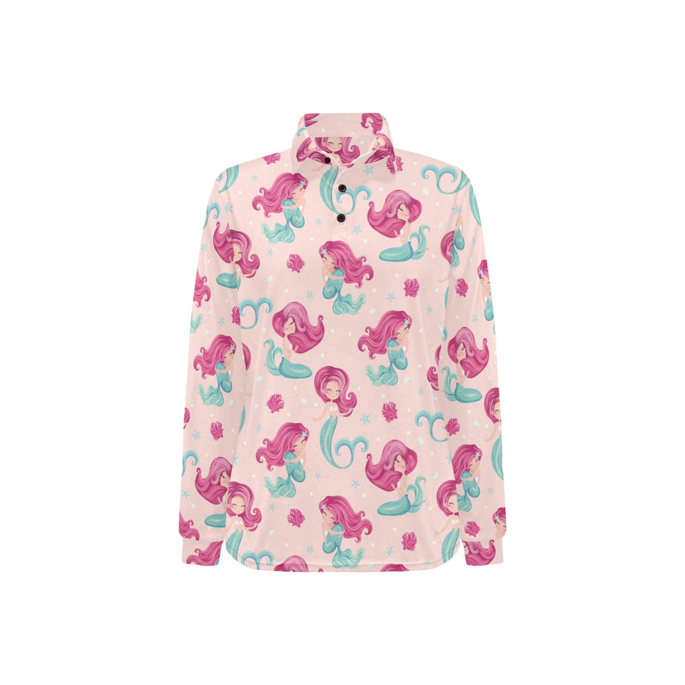 Cute little mermaid pattern Women's Long Sleeve Polo Shirt