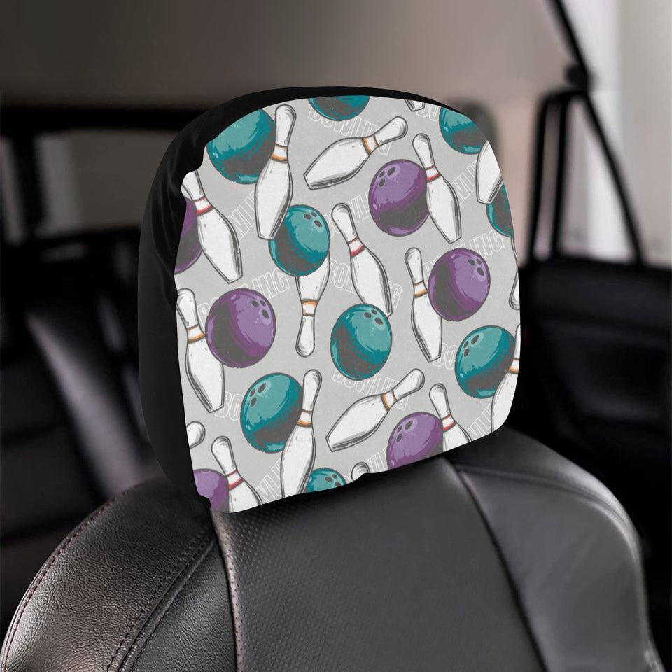 Bowling ball and pin gray background Car Headrest Cover