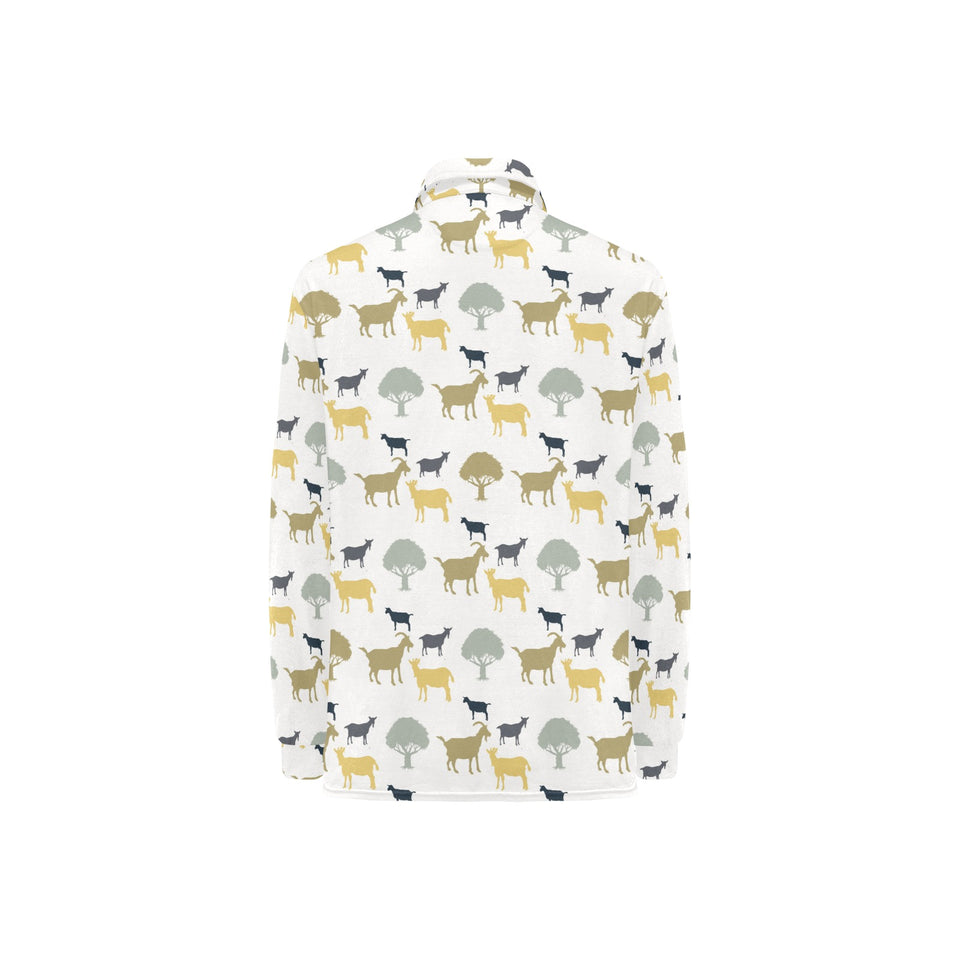 Silhouettes of goat and tree pattern Women's Long Sleeve Polo Shirt