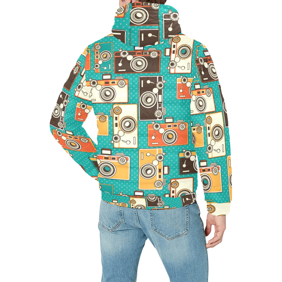 Camera Pattern Print Design 03 Men's Padded Hooded Jacket