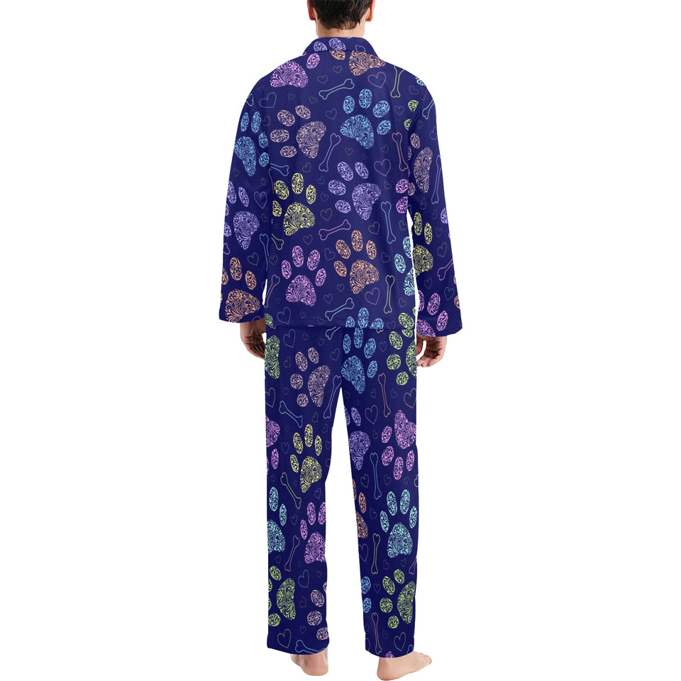 Dog Paws Pattern Print Design 02 Men's Long Pajama Set