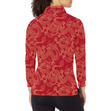 Gold dragons red background Women's Long Sleeve Polo Shirt