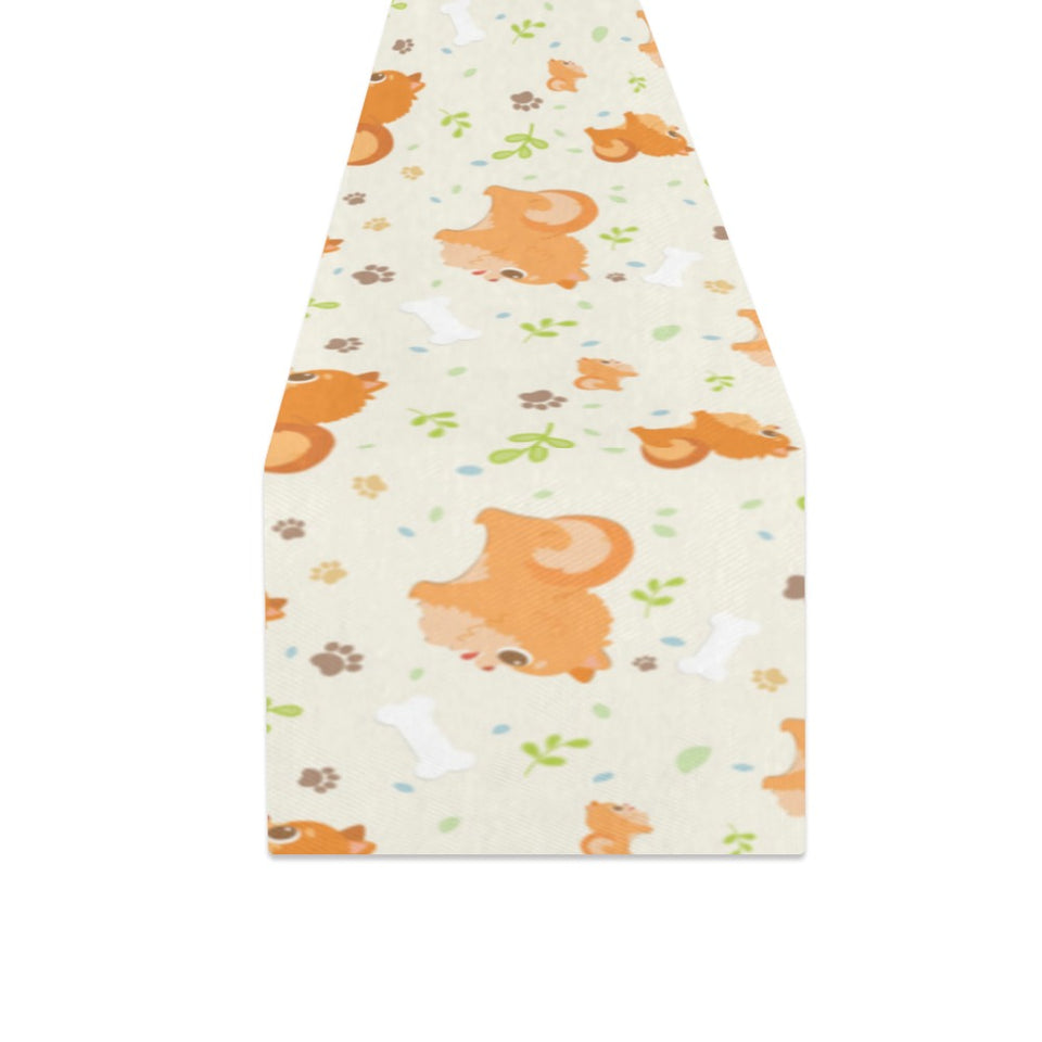 Cute brown pomeranian paw leave bone pattern Table Runner