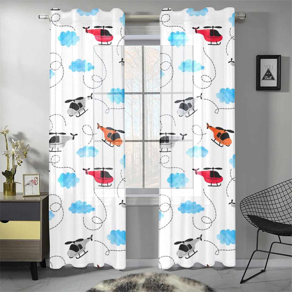 Watercolor helicopter cloud pattern Gauze Curtain