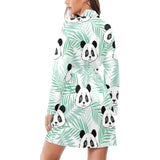 Panda pattern tropical leaves background Women's Long Sleeve Belted Night Robe