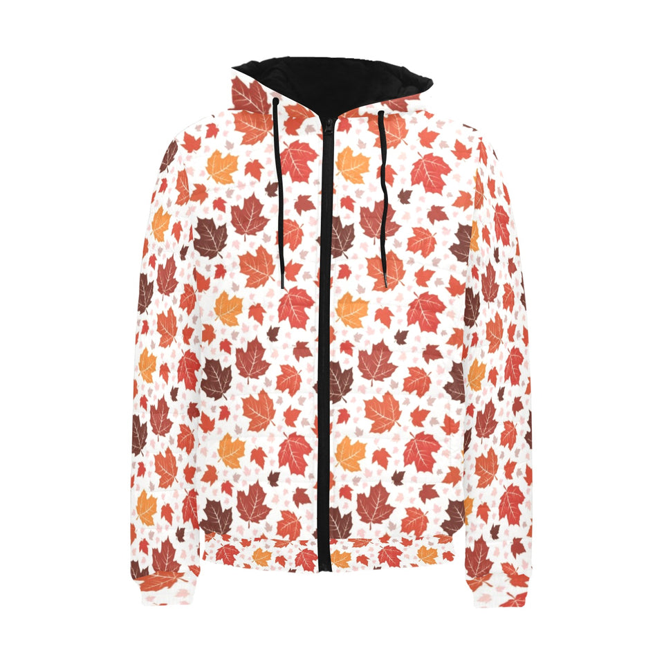 Colorful Maple Leaf pattern Men's Padded Hooded Jacket