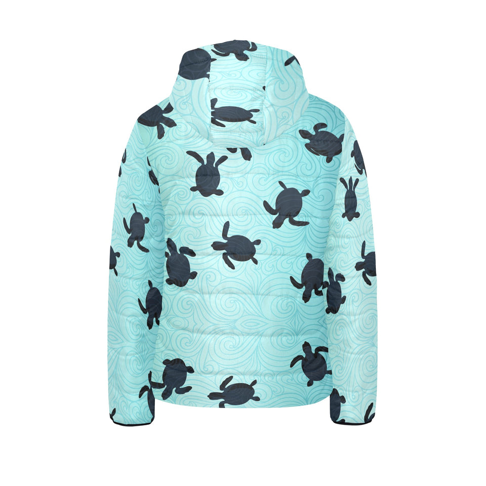 Sea turtle with blue ocean backgroud Kids' Boys' Girls' Padded Hooded Jacket