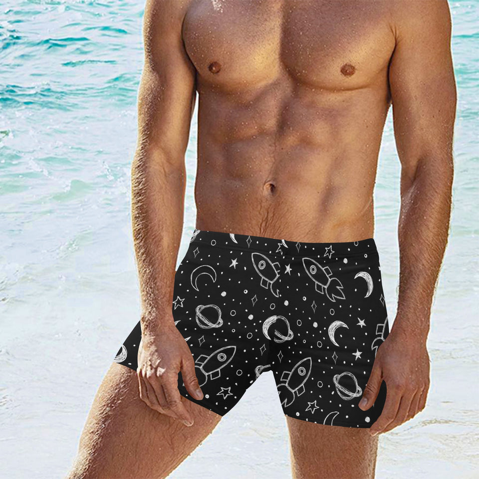 Hand drawn space rocket star planet Men's Swimming Trunks