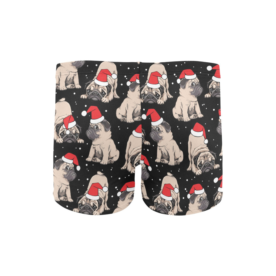 Christmas Pugs Santa_s red cap pattern Men's Swimming Trunks