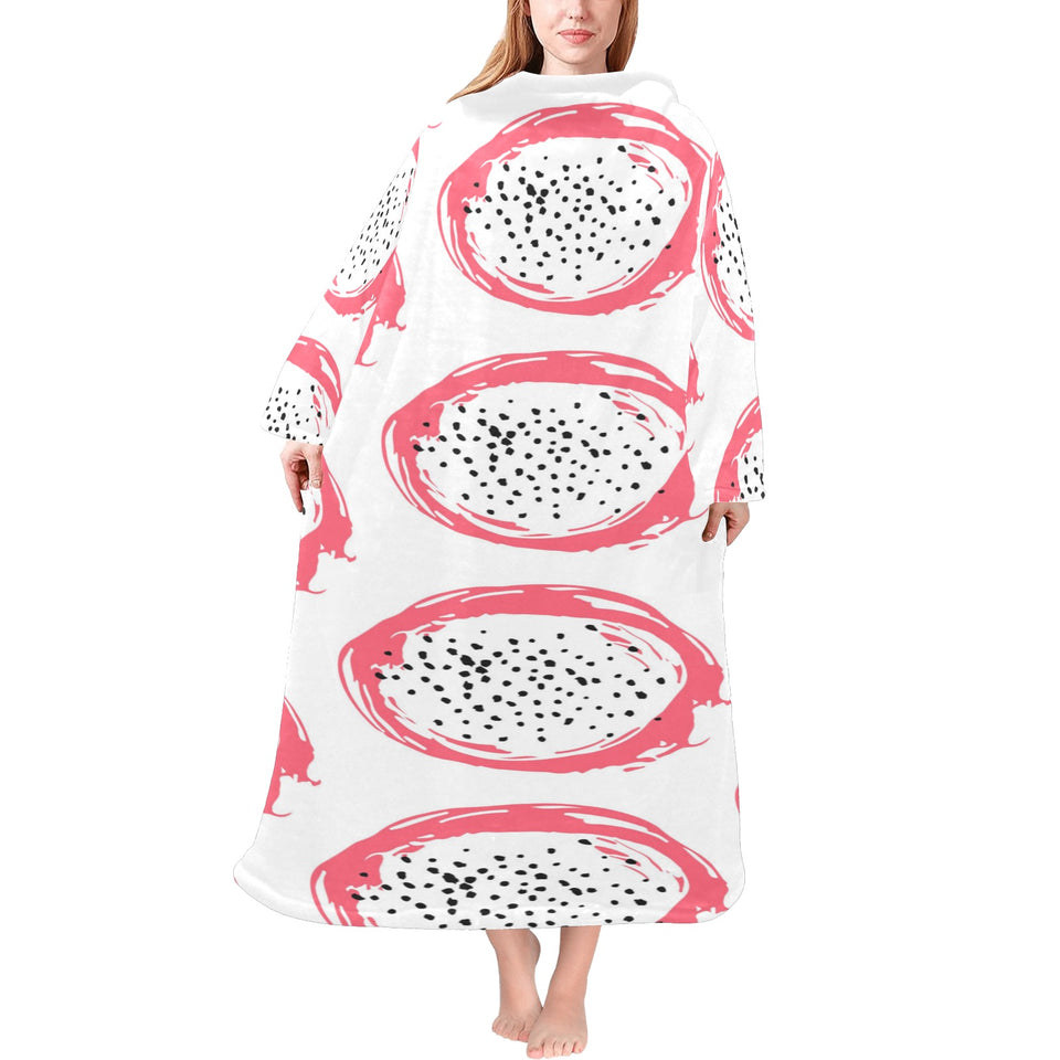 Hand drawn dragon fruit Blanket Robe with Sleeves