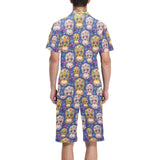 Sugar skull flower pattern Men's V-Neck Short Pajama Set