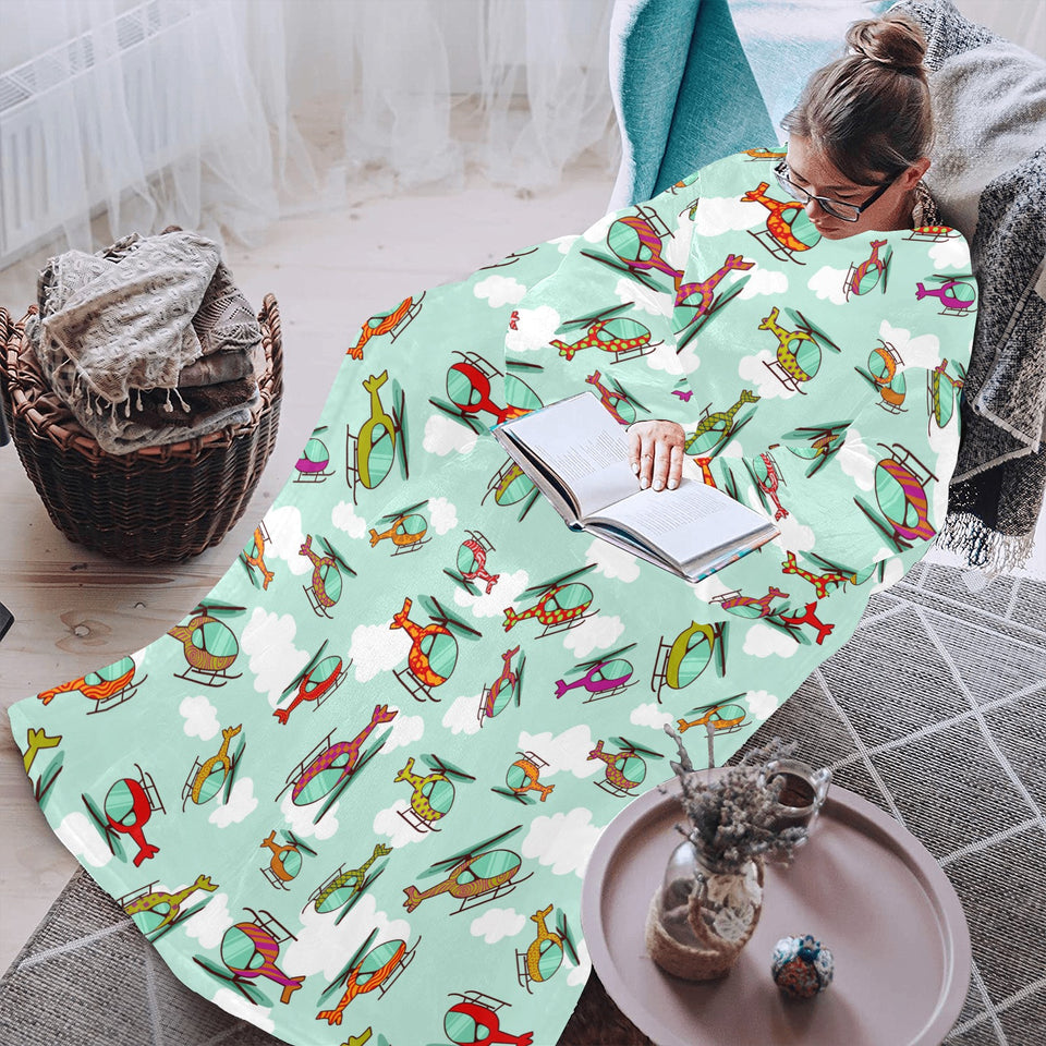 Helicopter design pattern Blanket Robe with Sleeves