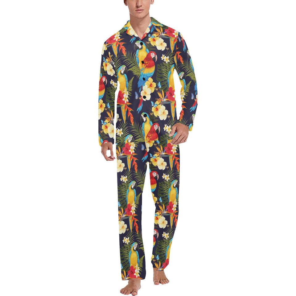 Colorful parrot flower pattern Men's Long Pajama Set