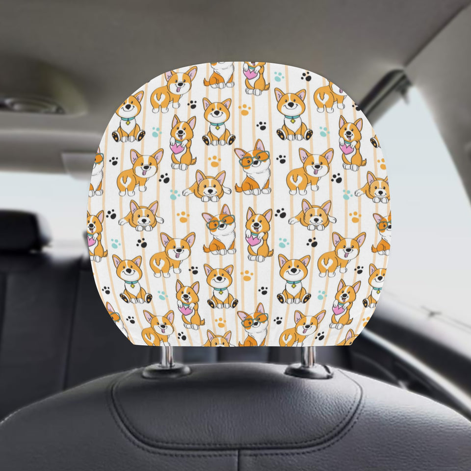Cute dog corgi striped background pattern Car Headrest Cover