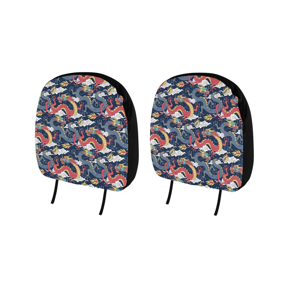 Blue red dragon cloud pattern Car Headrest Cover