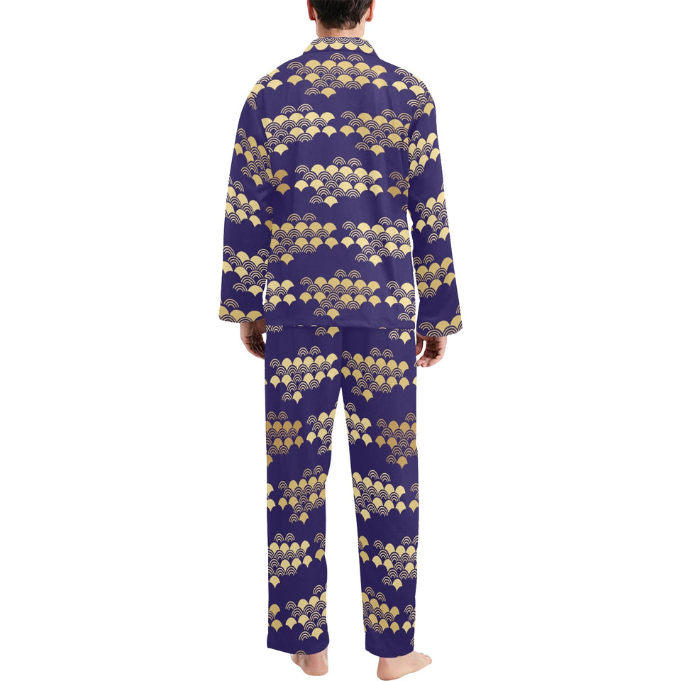 Beautiful japanese fan pattern Men's Long Pajama Set