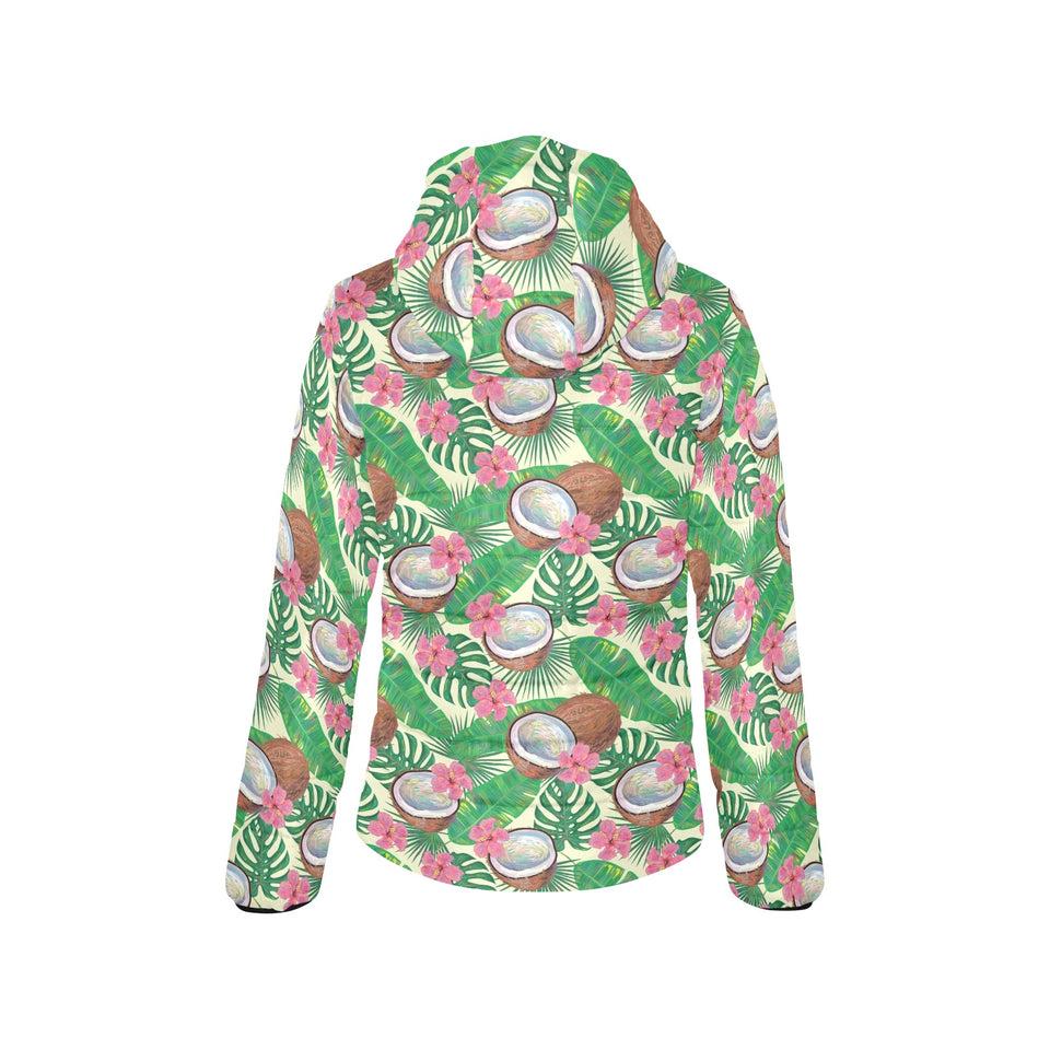 Coconut Pattern Print Design 01 Women's Padded Hooded Jacket
