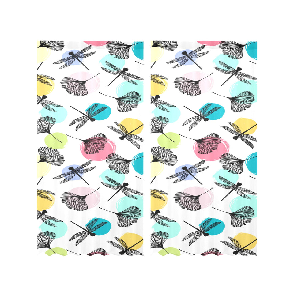 Dragonflies ginkgo leaves pattern Gauze Curtain
