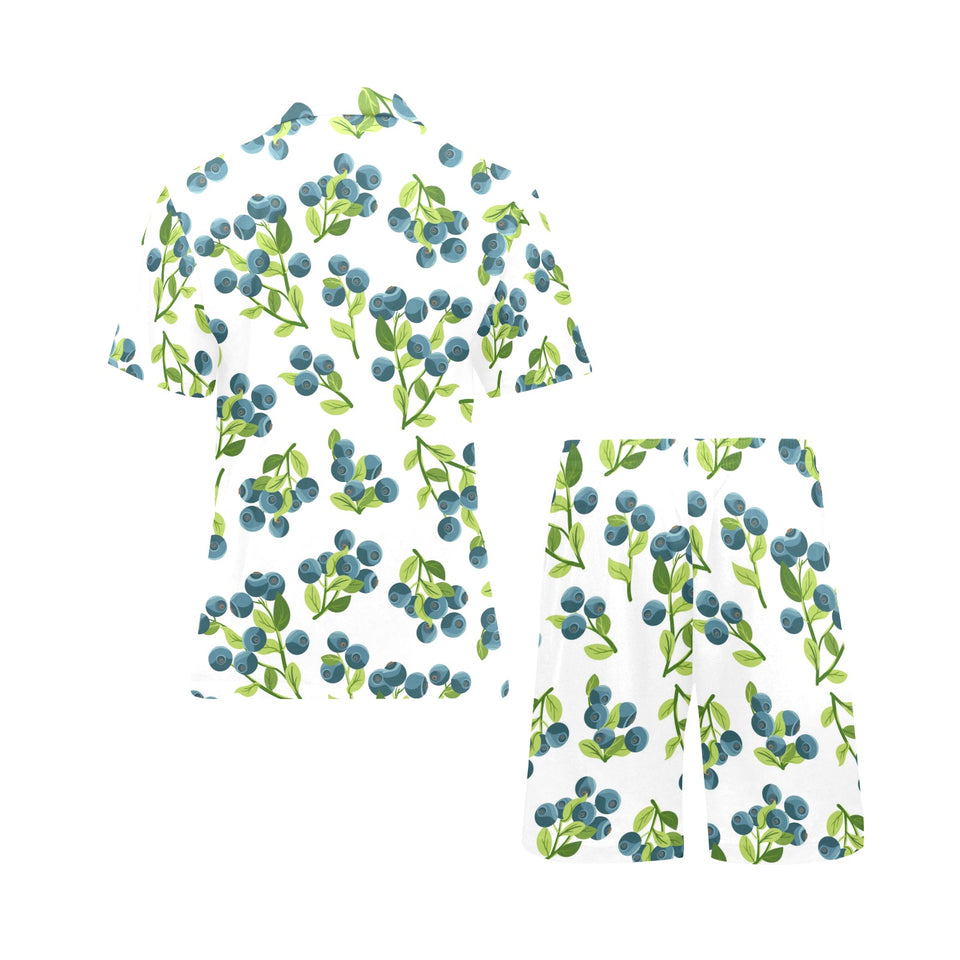 blueberry white background Men's V-Neck Short Pajama Set