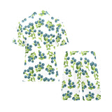 blueberry white background Men's V-Neck Short Pajama Set