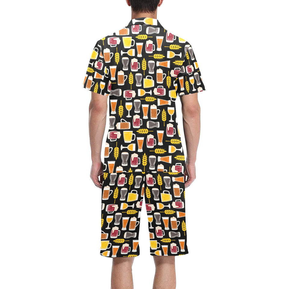 Beer type pattern Men's V-Neck Short Pajama Set