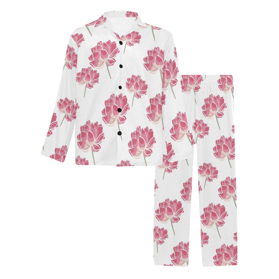 Pink lotus waterlily pattern Men's Long Pajama Set
