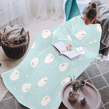 White cute hamsters heart pattern Blanket Robe with Sleeves