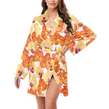 Orange yellow orchid flower pattern background Women's Long Sleeve Belted Night Robe