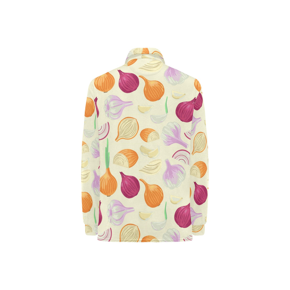 Onion garlic white red pattern Women's Long Sleeve Polo Shirt