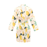 lemon flower leave pattern Women's Long Sleeve Belted Night Robe