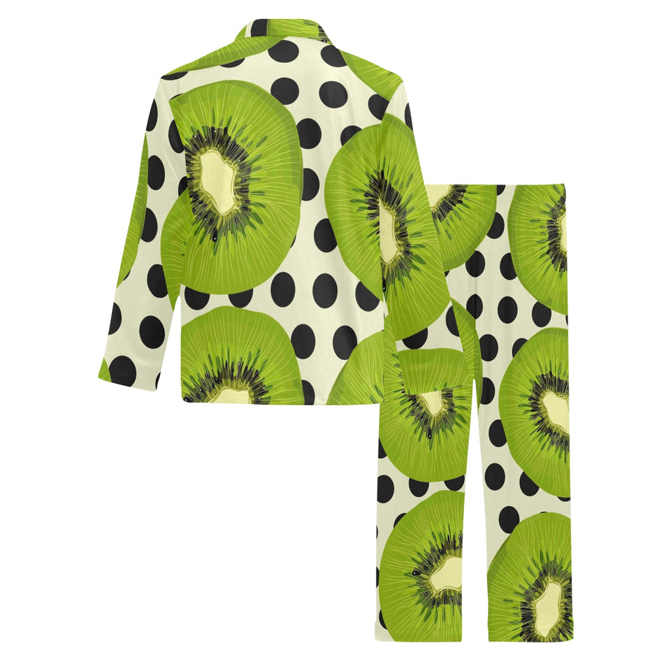 kiwi black dot background Men's Long Pajama Set