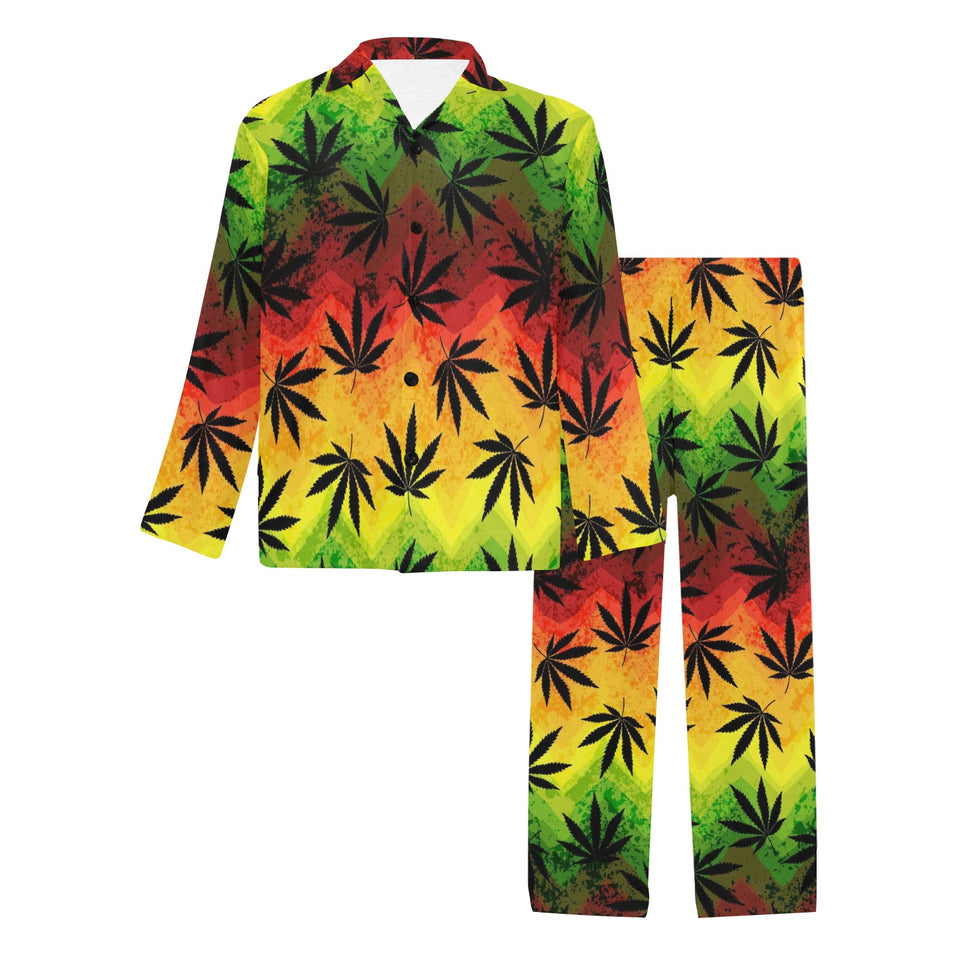 Canabis Marijuana Weed Pattern Print Design 03 Men's Long Pajama Set