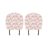 Cute snowman christmas tree snowpink background Car Headrest Cover