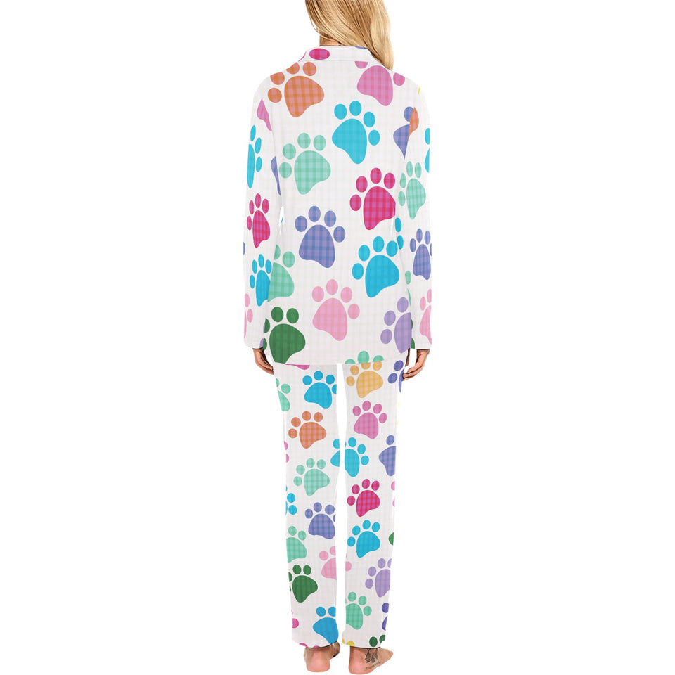 Dog Paws Pattern Print Design 01 Women's Long Pajama Set