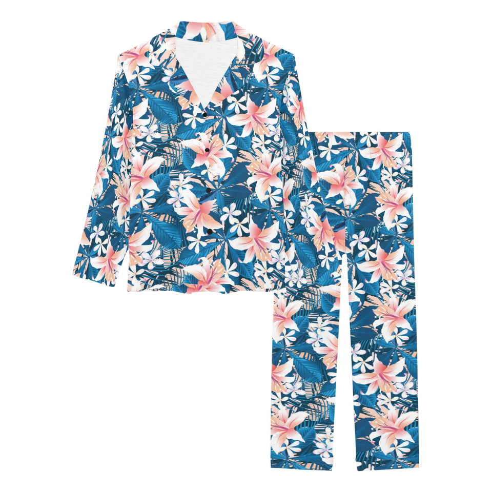 Hibiscus Pattern Print Design 02 Women's Long Pajama Set