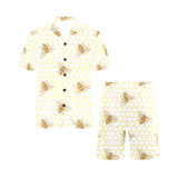 Bee honeycomb seamless design pattern Men's V-Neck Short Pajama Set