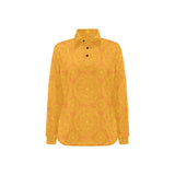Orange traditional indian element pattern Women's Long Sleeve Polo Shirt