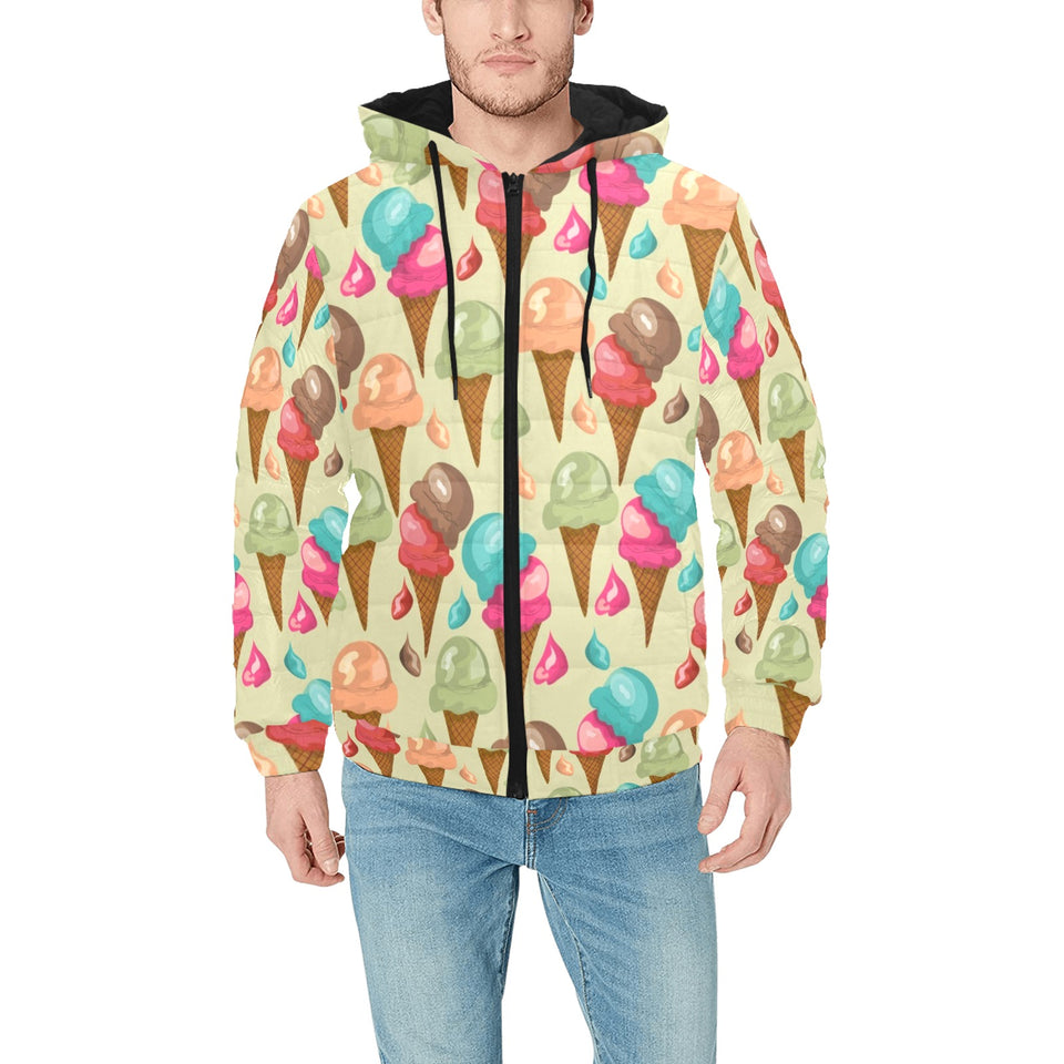 Colorful ice cream pattern Men's Padded Hooded Jacket