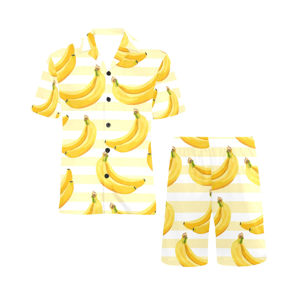Banana pattern blackground Men's V-Neck Short Pajama Set