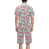Beagle muzzles turquoise paint splashes pink patte Men's V-Neck Short Pajama Set
