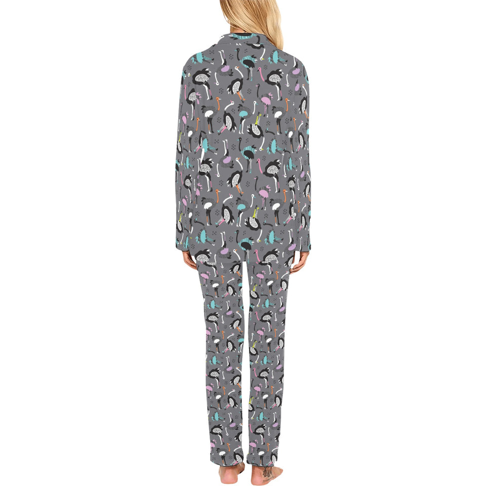 Ostrich Pattern Print Design 01 Women's Long Pajama Set