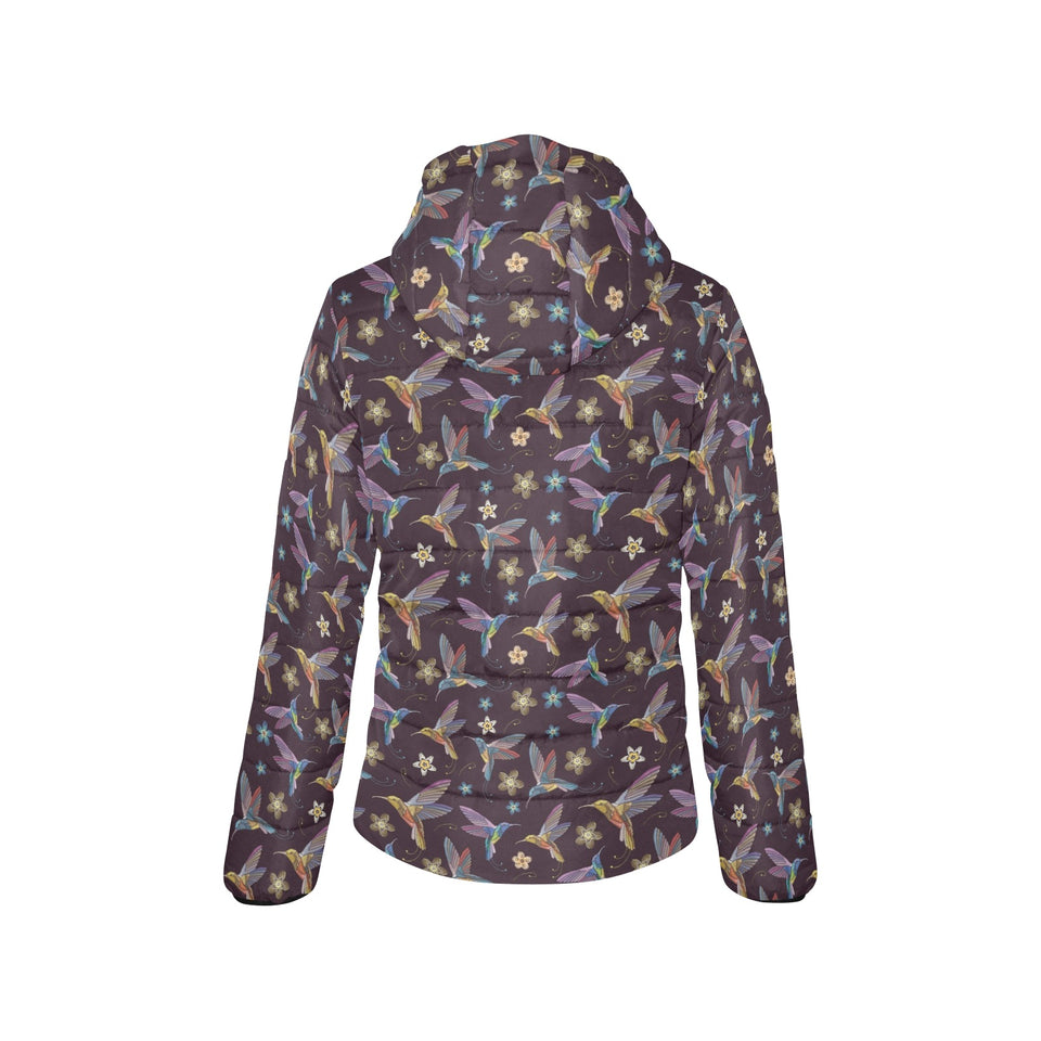 Hummingbird Pattern Print Design 04 Women's Padded Hooded Jacket