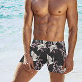 Japanese crane pink sakura pattern Men's Swimming Trunks
