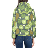 Whole sliced kiwi leave and flower Women's Padded Hooded Jacket