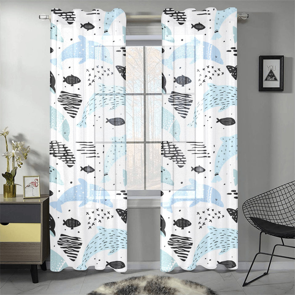Cute dolphins Childish Style pattern Gauze Curtain