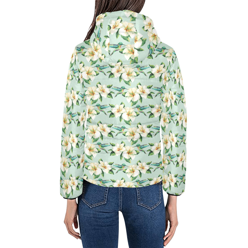 Hummingbird Pattern Print Design 01 Women's Padded Hooded Jacket