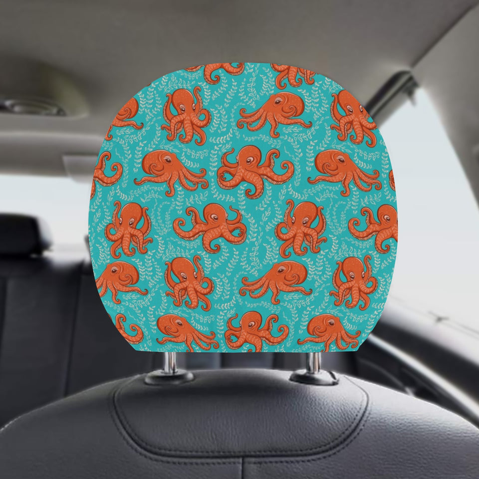 Octopus turquoise background Car Headrest Cover