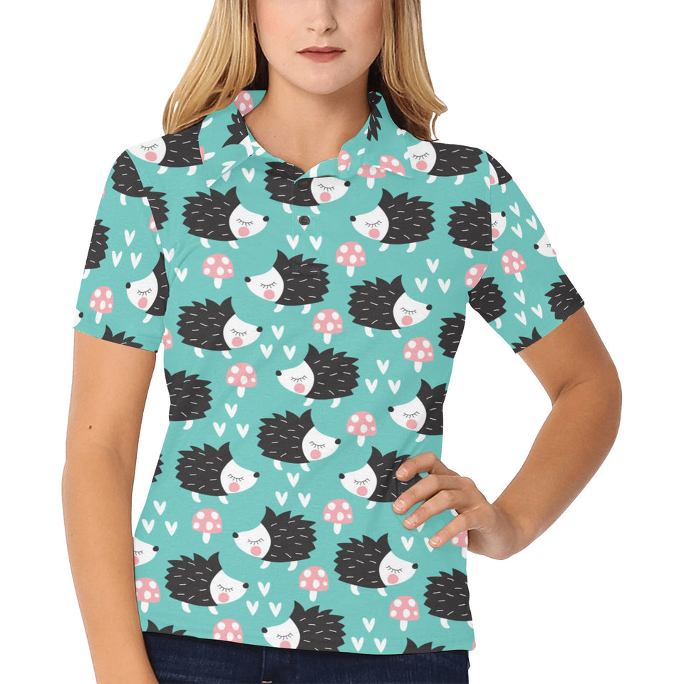 Hedgehog Pattern Print Design 03 Women's All Over Print Polo Shirt