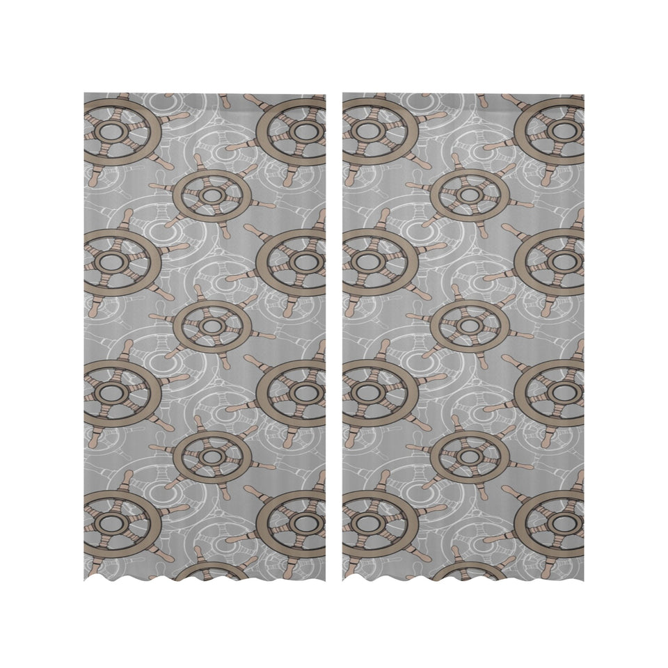 nautical wood steering wheel pattern Gauze Curtain