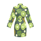 Whole sliced kiwi leave and flower Women's Long Sleeve Belted Night Robe
